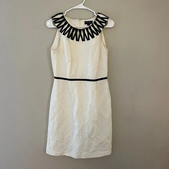 Tahari Arthur S Levine Womens White A Line Dress 4 Sleeveless Geometric Collar - Picture 4 of 13